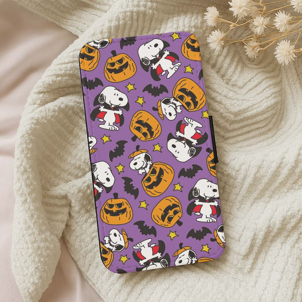 Cartoon Beagle Halloween Pattern Leather Phone Case