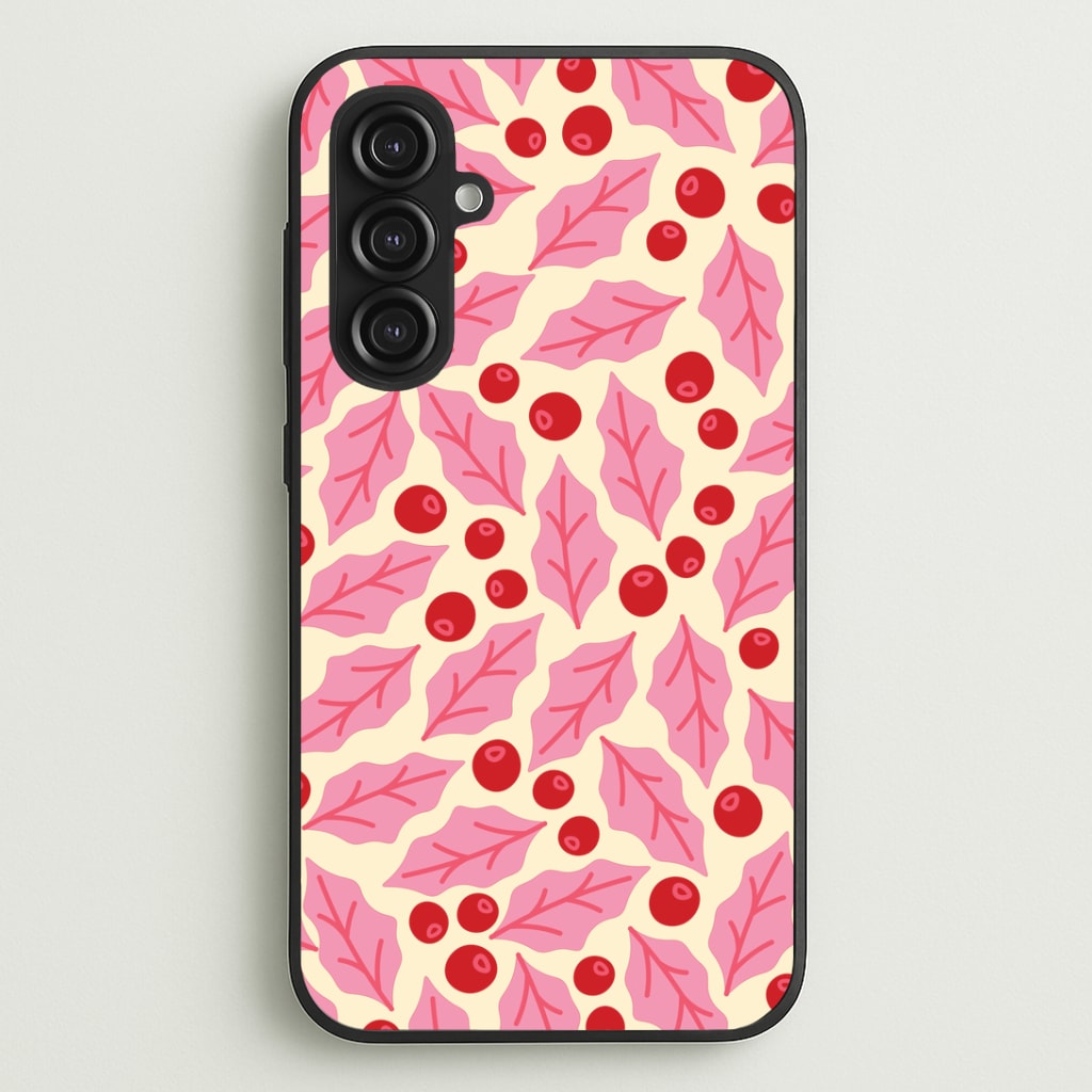 Pink Holly And Berries Pattern Galaxy S23FE Case