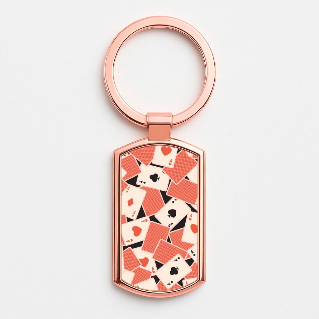 Playing Cards Collage Pattern Rose Gold Keyring