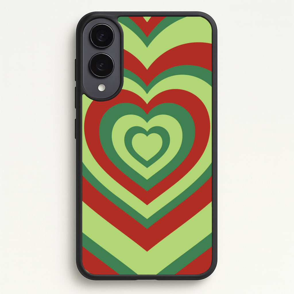 Red And Green Trippy Heart Christmas Pattern Galaxy S25 Edge Case