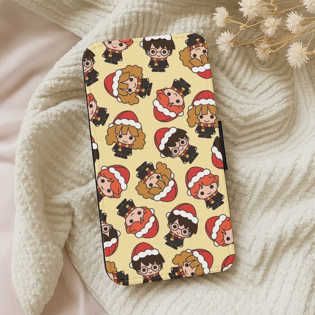 Wizards With Christmas Hats Pattern Leather Phone Case