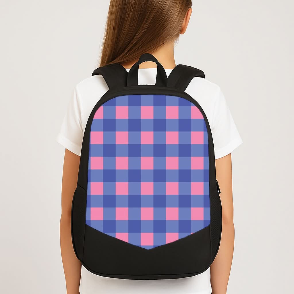 Pink And Blue Checkered Pattern School Bag