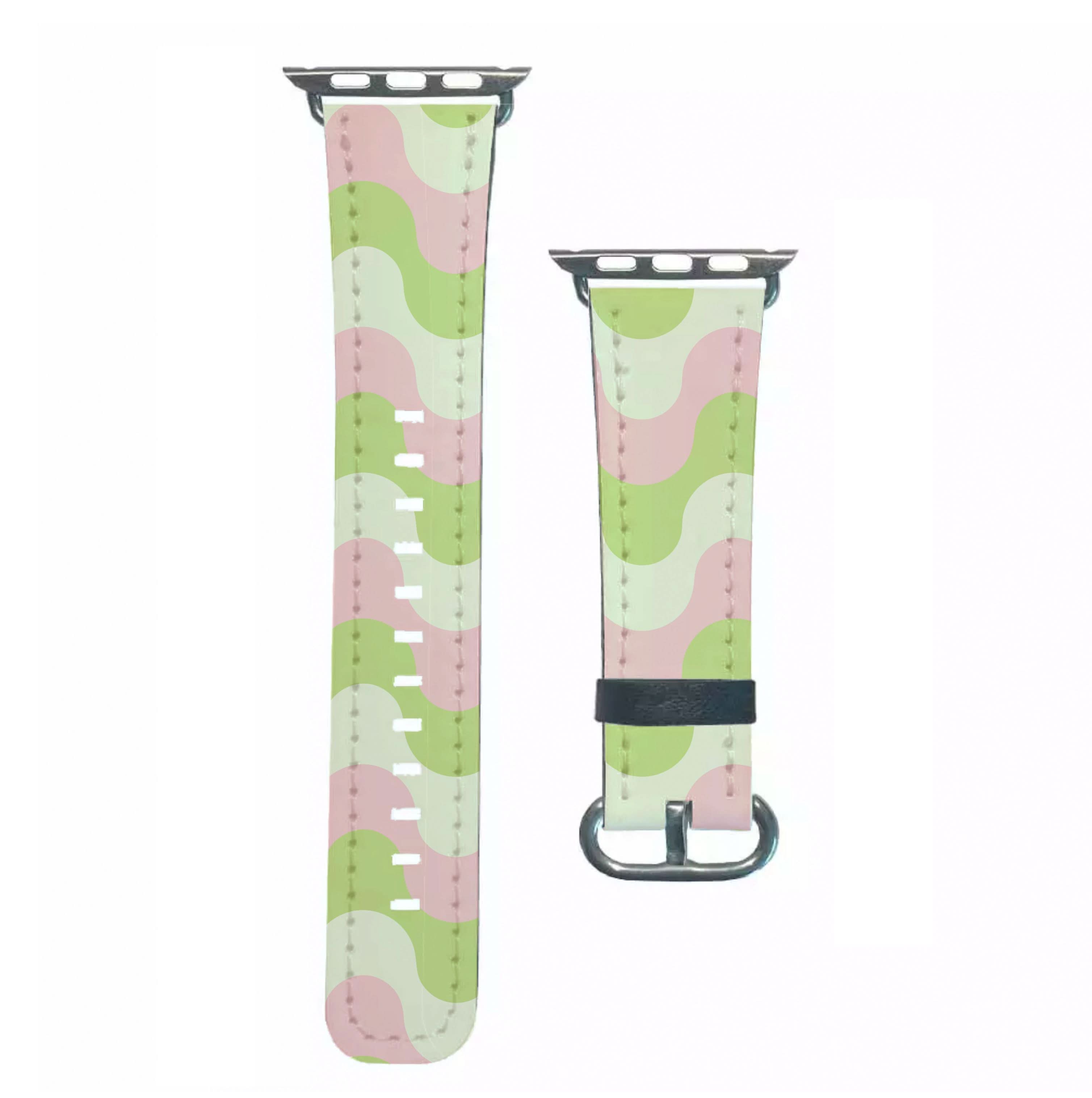 Green And Pink Retro Waves Pattern Apple Watch Strap