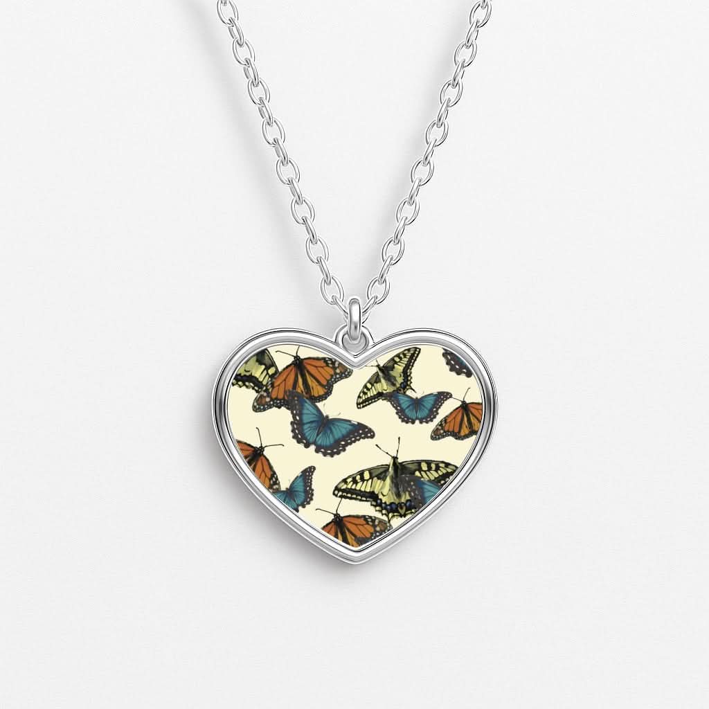 Butterfly Assortment Pattern Heart Necklace
