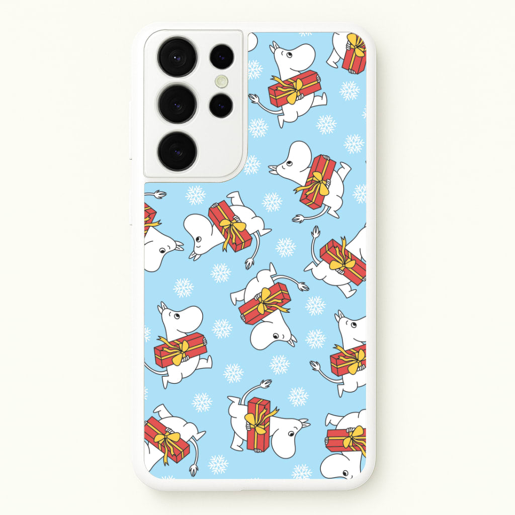 Present And Snowflakes Moom Pattern Galaxy S21 Ultra Case