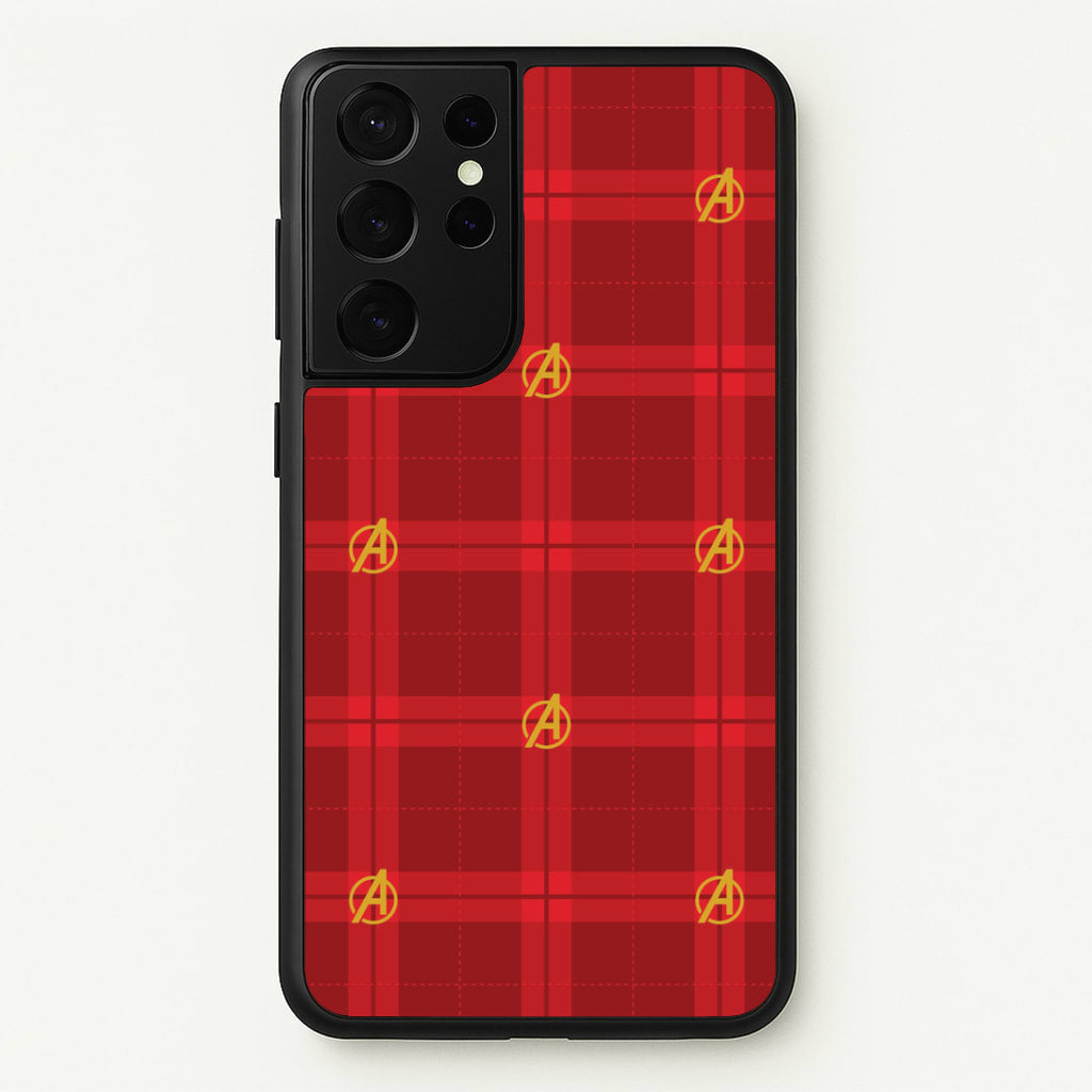 Superhero Team Red Tartan Pattern Galaxy S21 Ultra Case