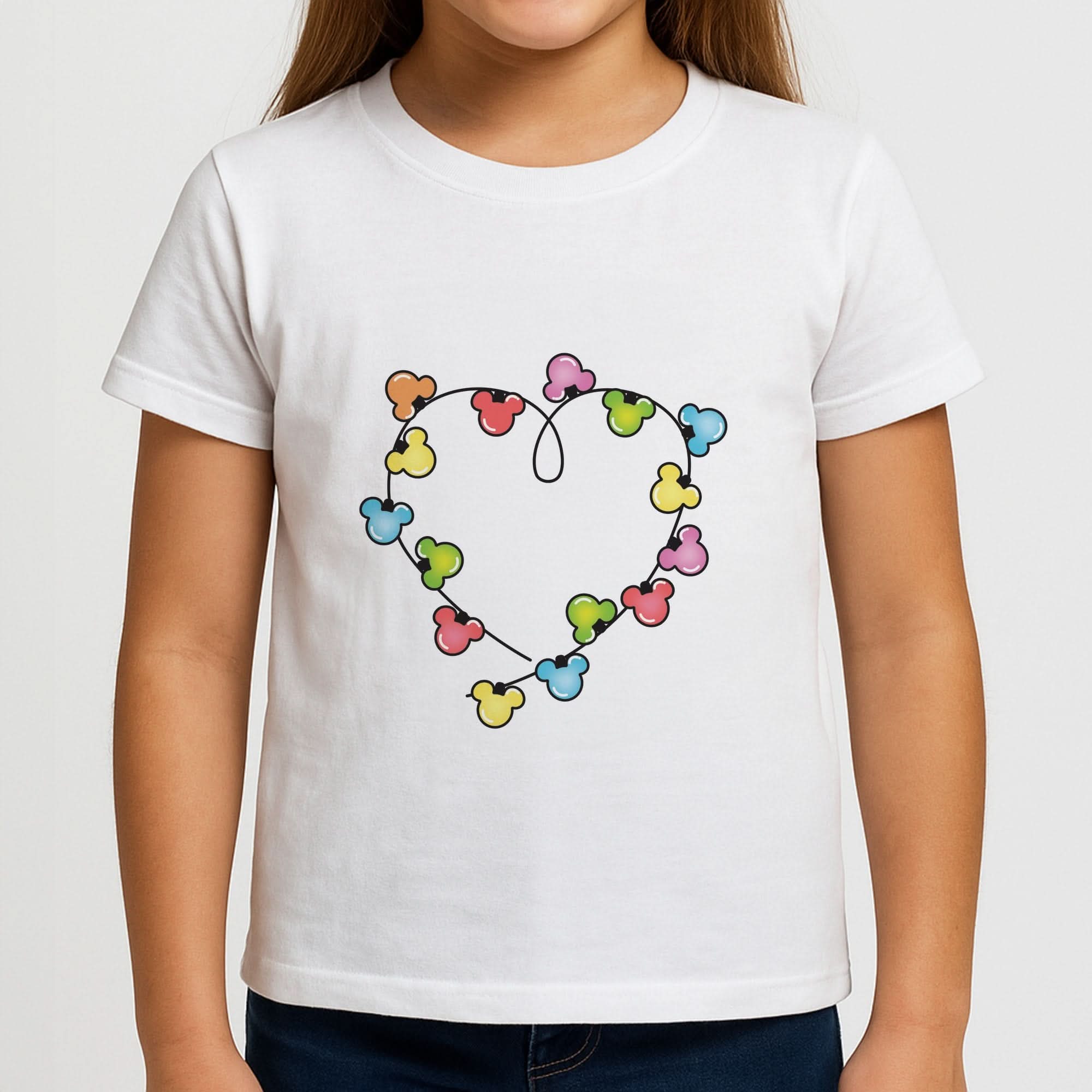 Cartoon Mouse Christmas Fairylights Heart Girls T-Shirt