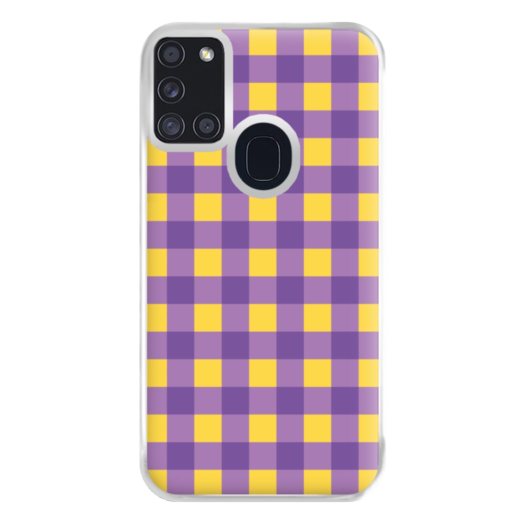 Purple And Yellow Checkered Pattern Galaxy A21s Case