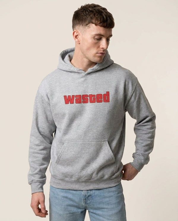 Wasted - Video Game Hoodie — Grey Front, worn