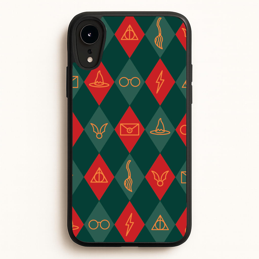 Christmas Wizard Icons Argyle Pattern iPhone XR Case