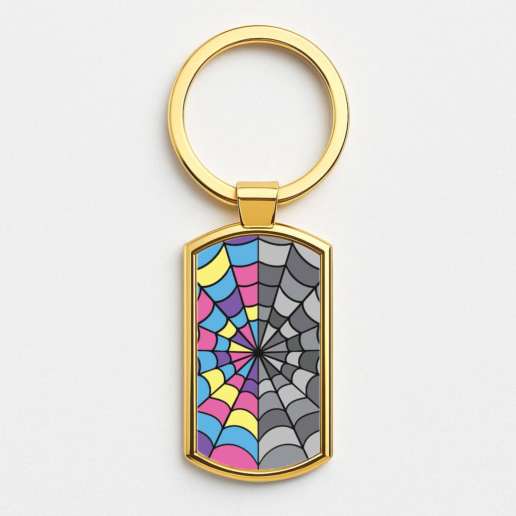 Colourful And Gray Spiderweb Gold Keyring