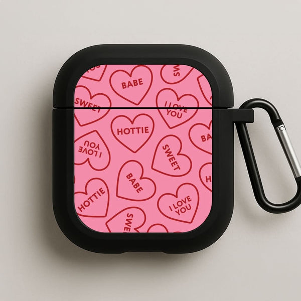 Quote Love Hearts Pattern Black AirPods Case