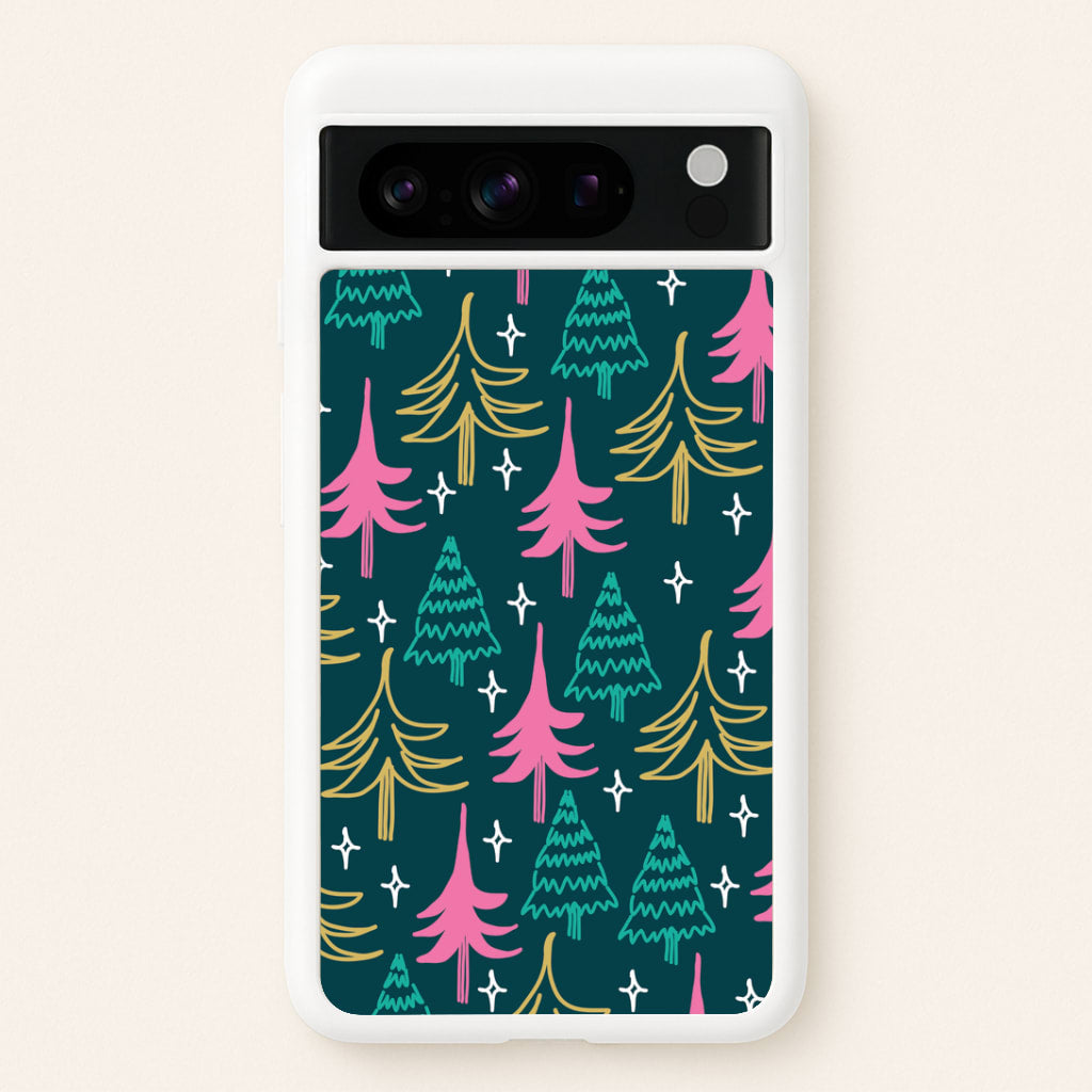 Colourful Sketched Christmas Trees Pattern Google Pixel 8 Pro Case