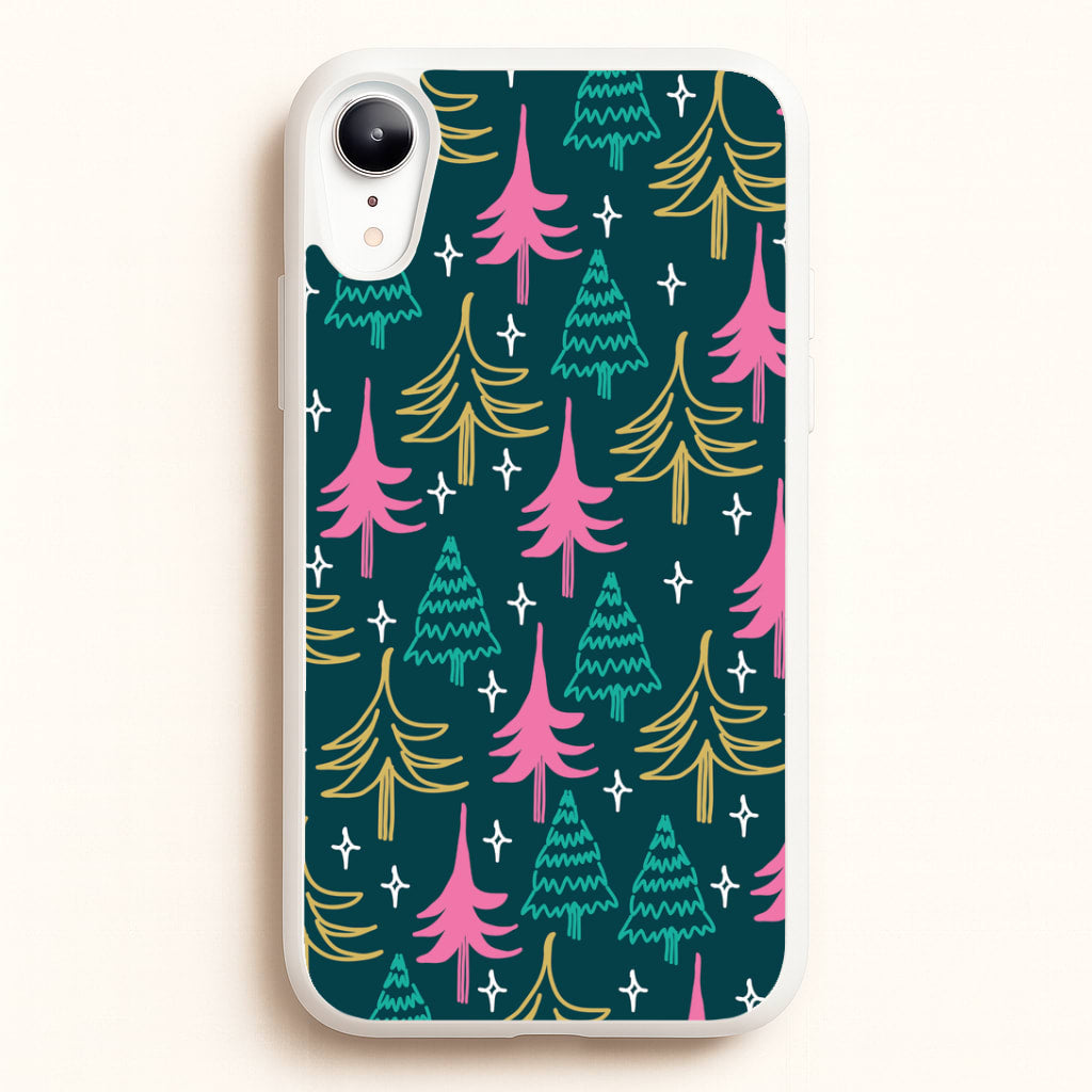 Colourful Sketched Christmas Trees Pattern iPhone XR Case