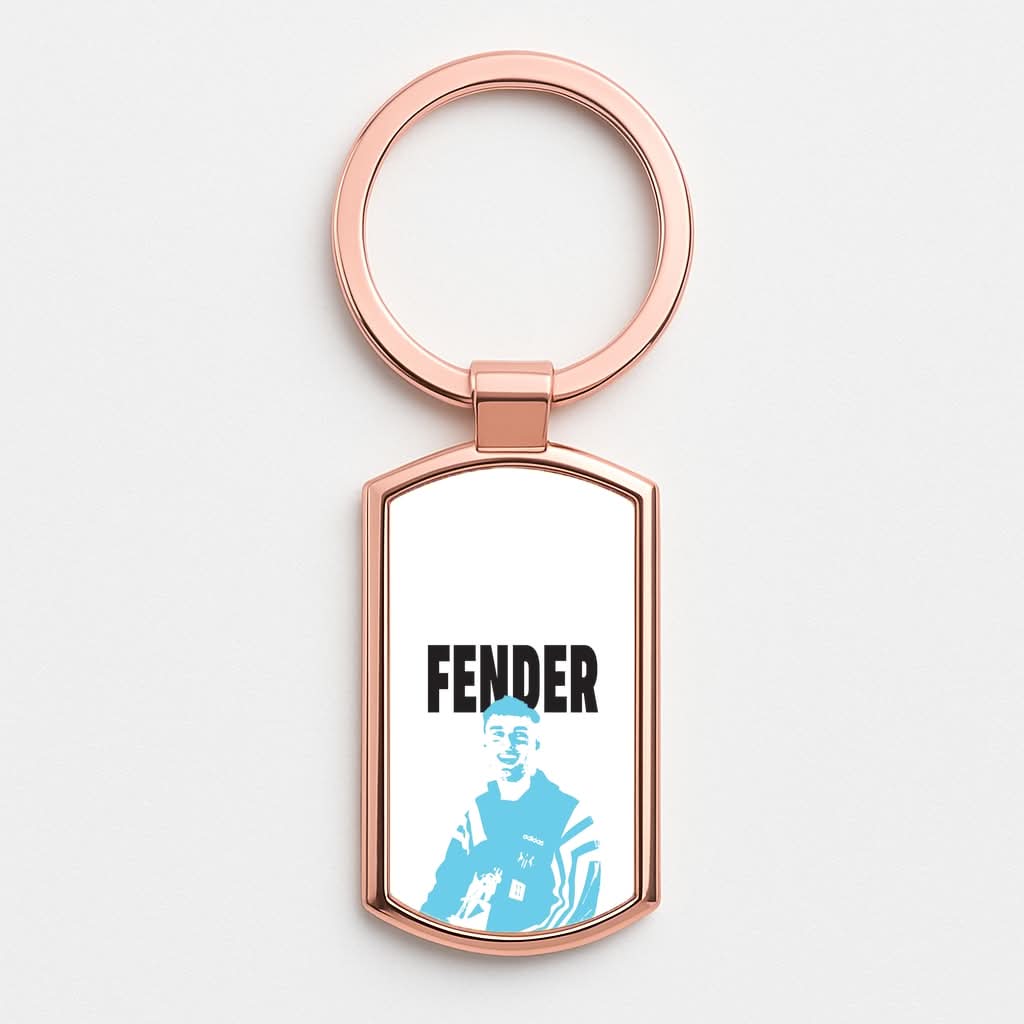 Fender Silhouette Blue Rose Gold Keyring