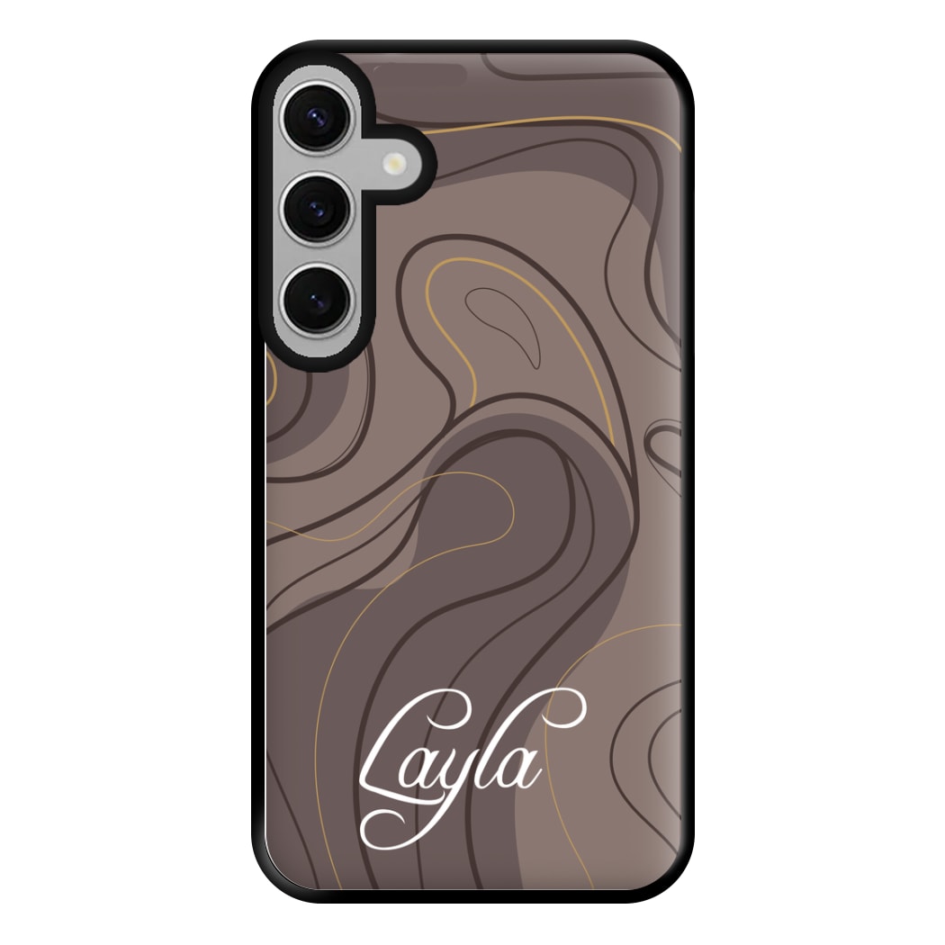Brown Marble Waves Personalised Name Galaxy S24FE Case