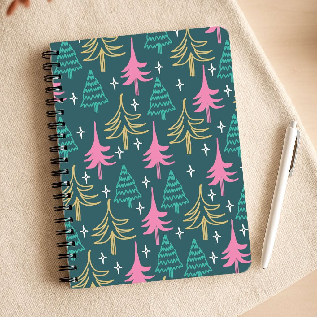 Colourful Sketched Christmas Trees Pattern Notepad