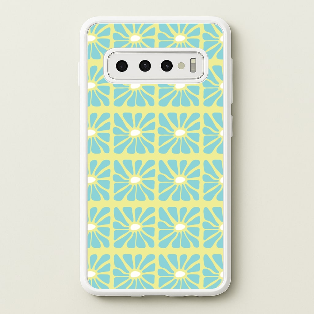 Square Abstract Flowers Blue Galaxy S10 Plus Case