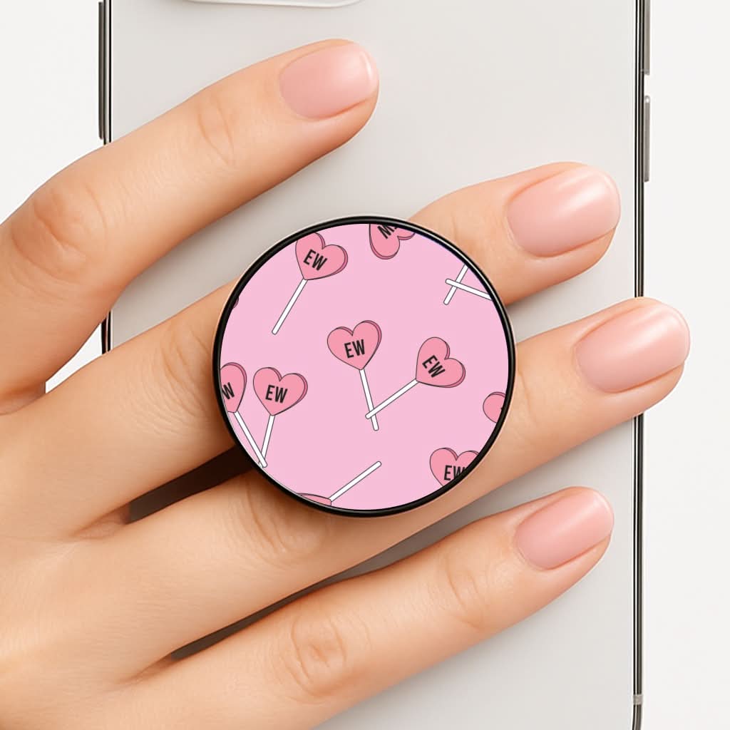Ew Love Heart Lolipops Pattern Phone Grip