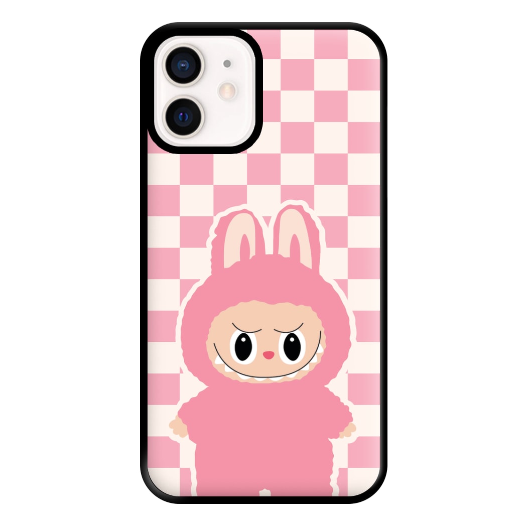 Checkered Cute Pink Monster iPhone 12 Mini Case