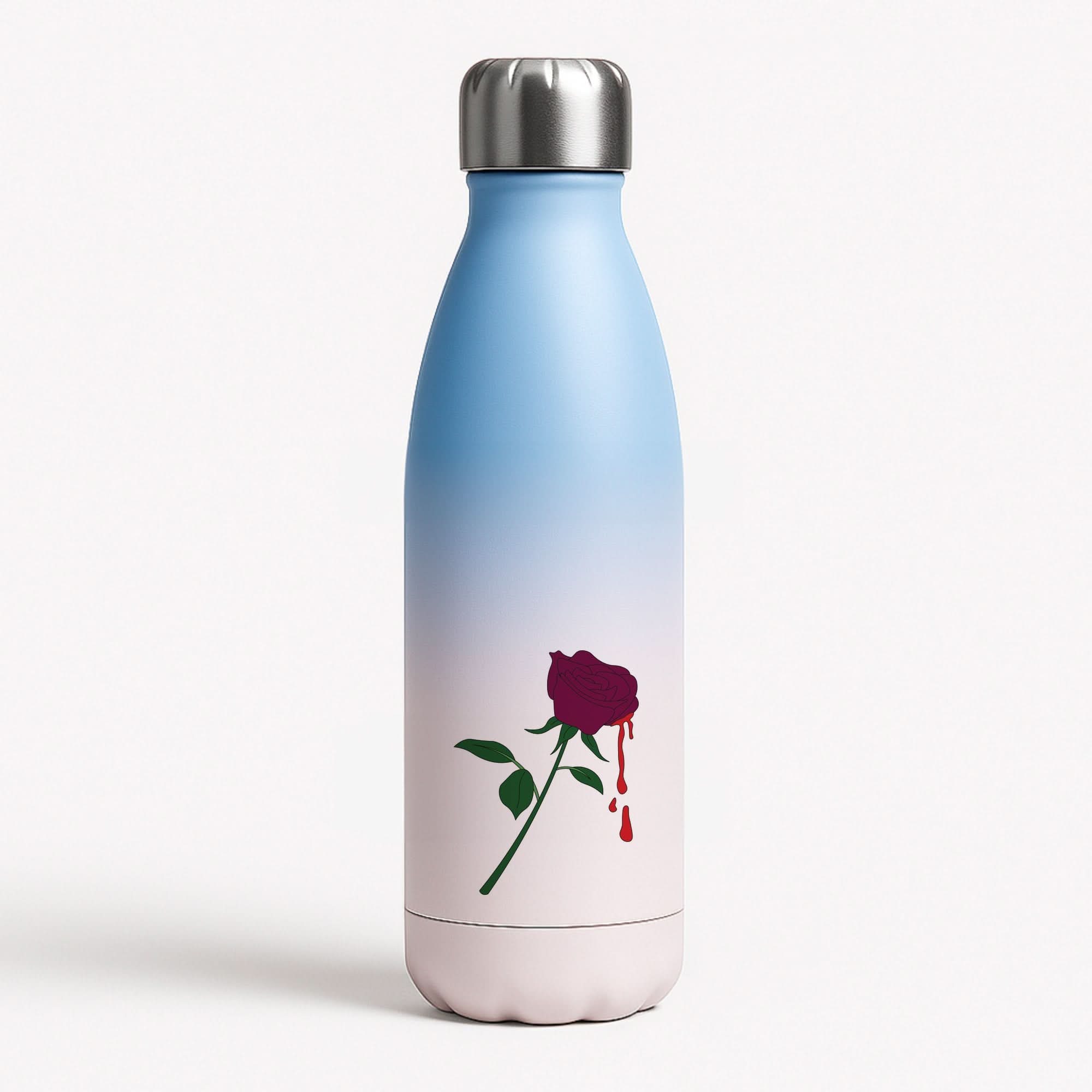 Dark Pink Rose Blue Water Bottle
