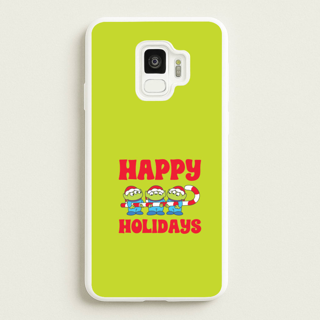 Happy Holidays Cute Green Aliens Galaxy S9 Case