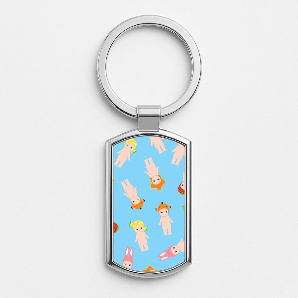 Angels Pattern Silver Metal Keyring