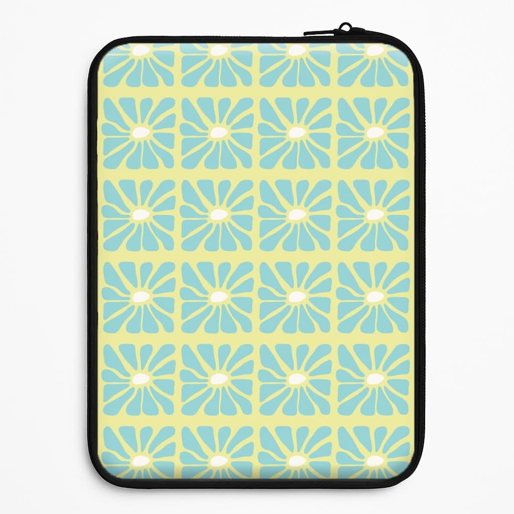Square Abstract Flowers Blue Universal Laptop Sleeve