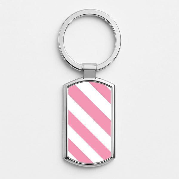 Candy Cane Stripes Silver Metal Keyring