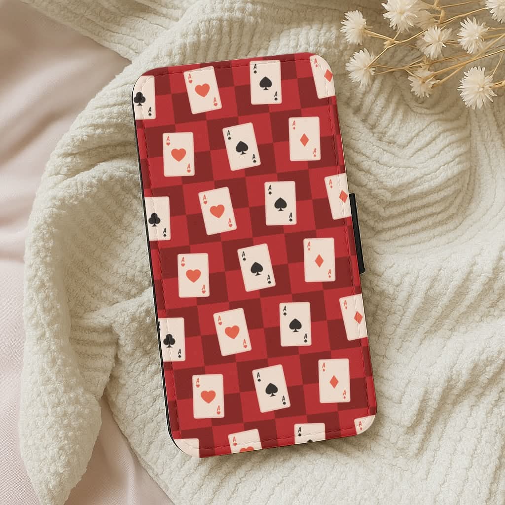 Card Deck Checkered Pattern  Leather Phone Case