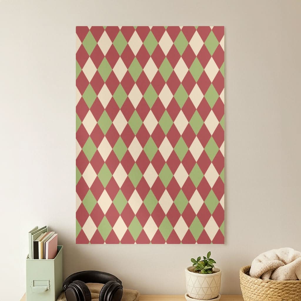 Red And Green Argyle Christmas Pattern Poster