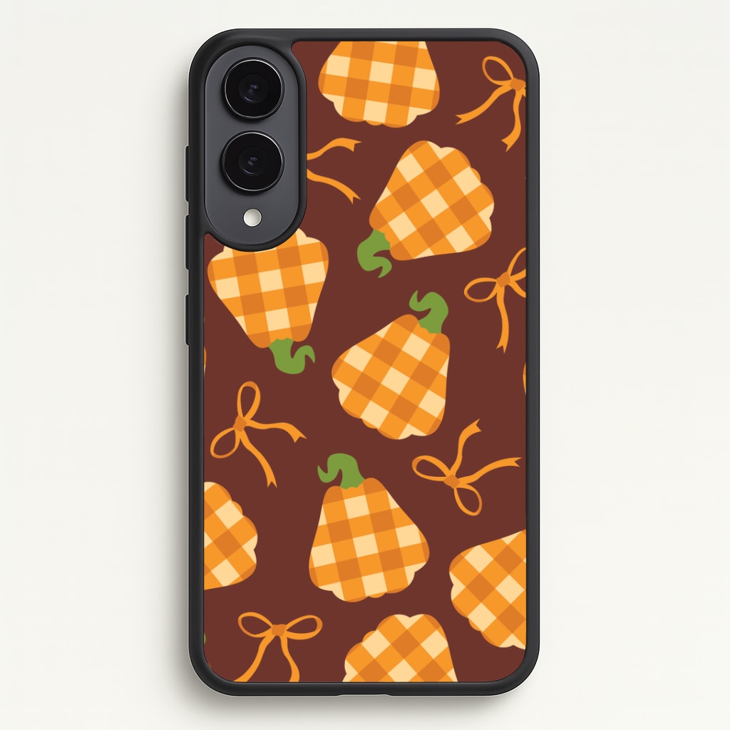 Tartan Pumpkins And Bows Pattern Galaxy S25 Edge Case