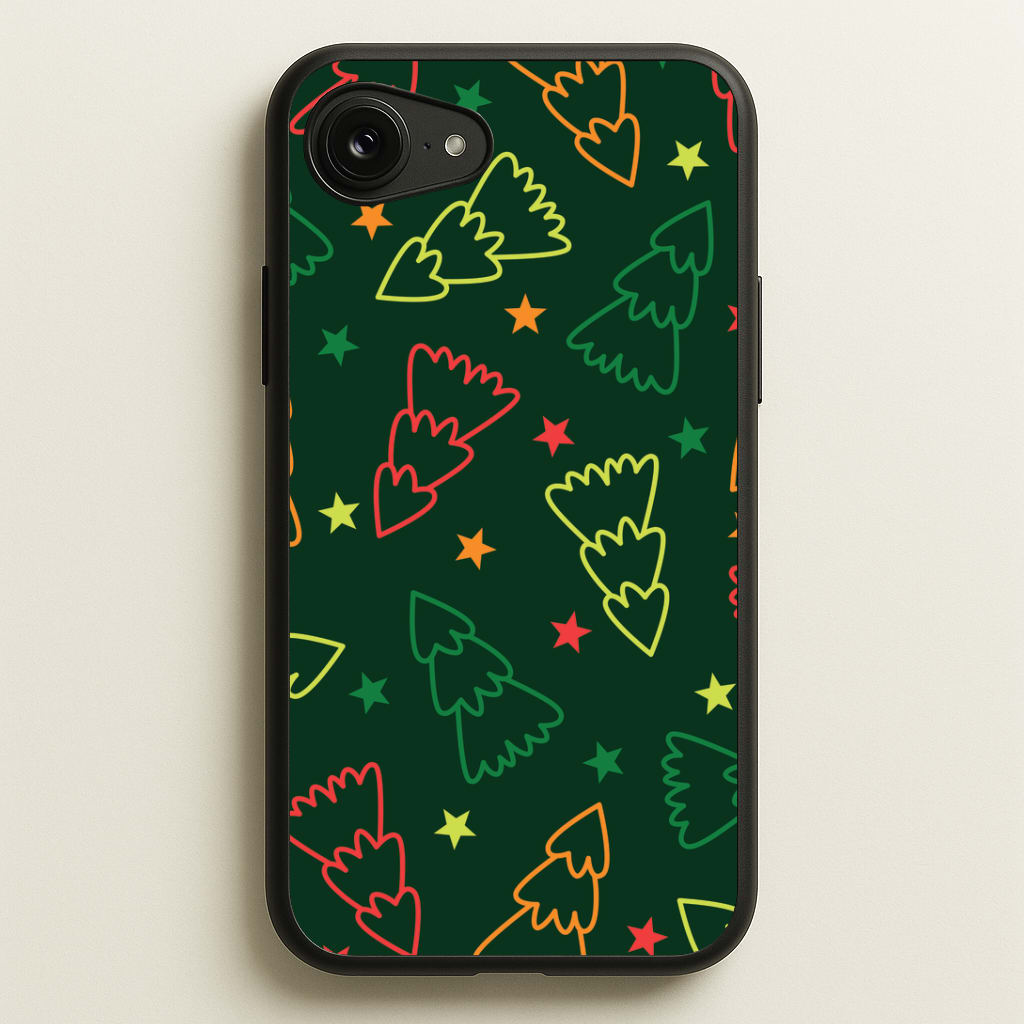 Colourful Christmas Tree Outlines Pattern iPhone 16e Case