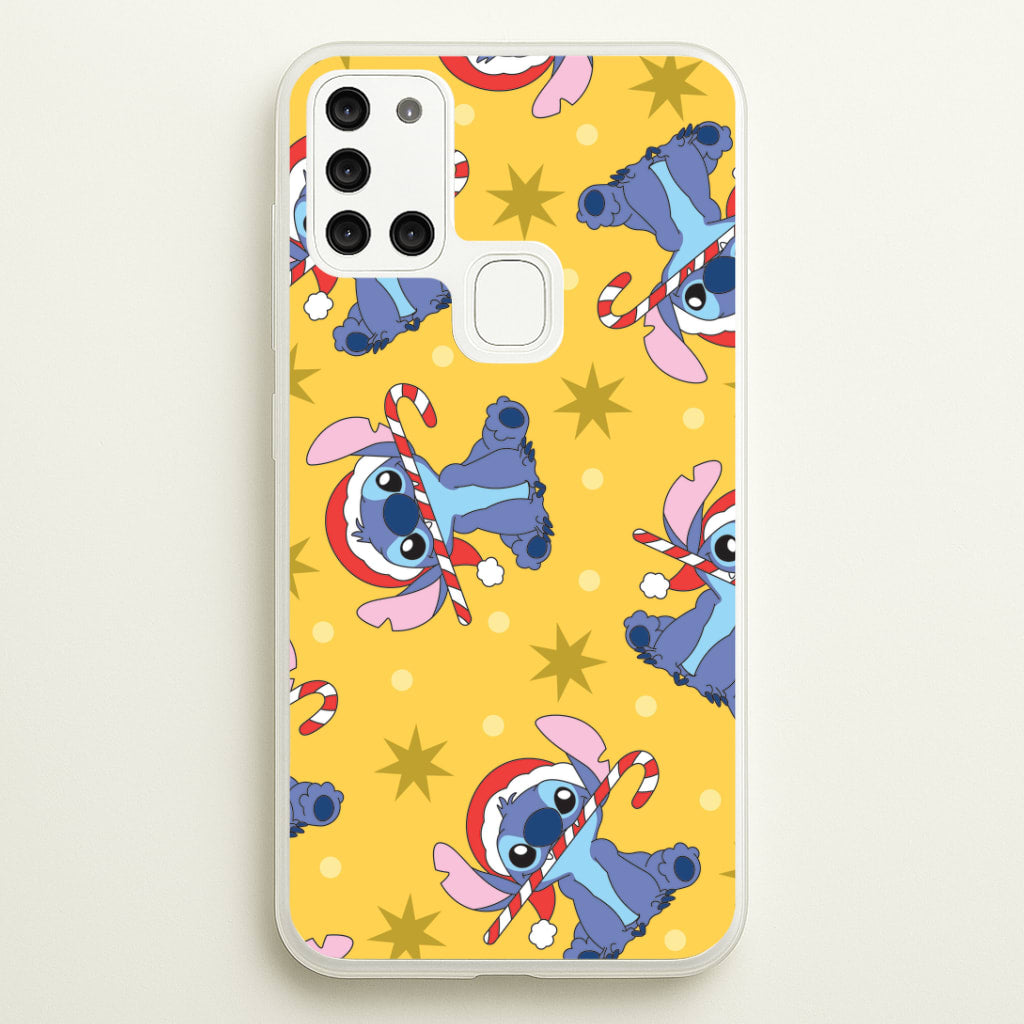 Cute Blue Alien Candycane Christmas Pattern Galaxy A21s Case