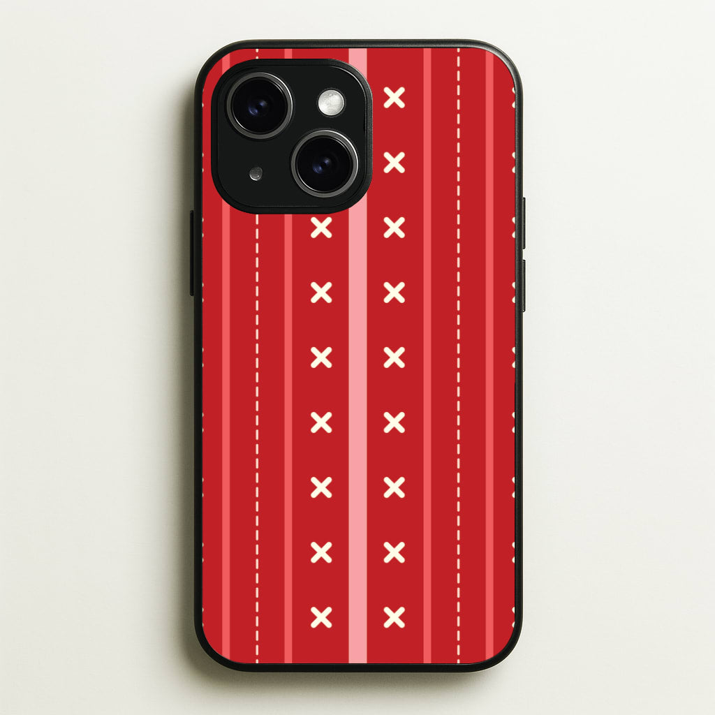 Stripes And Stitches Red Christmas Pattern iPhone 14 Plus Case