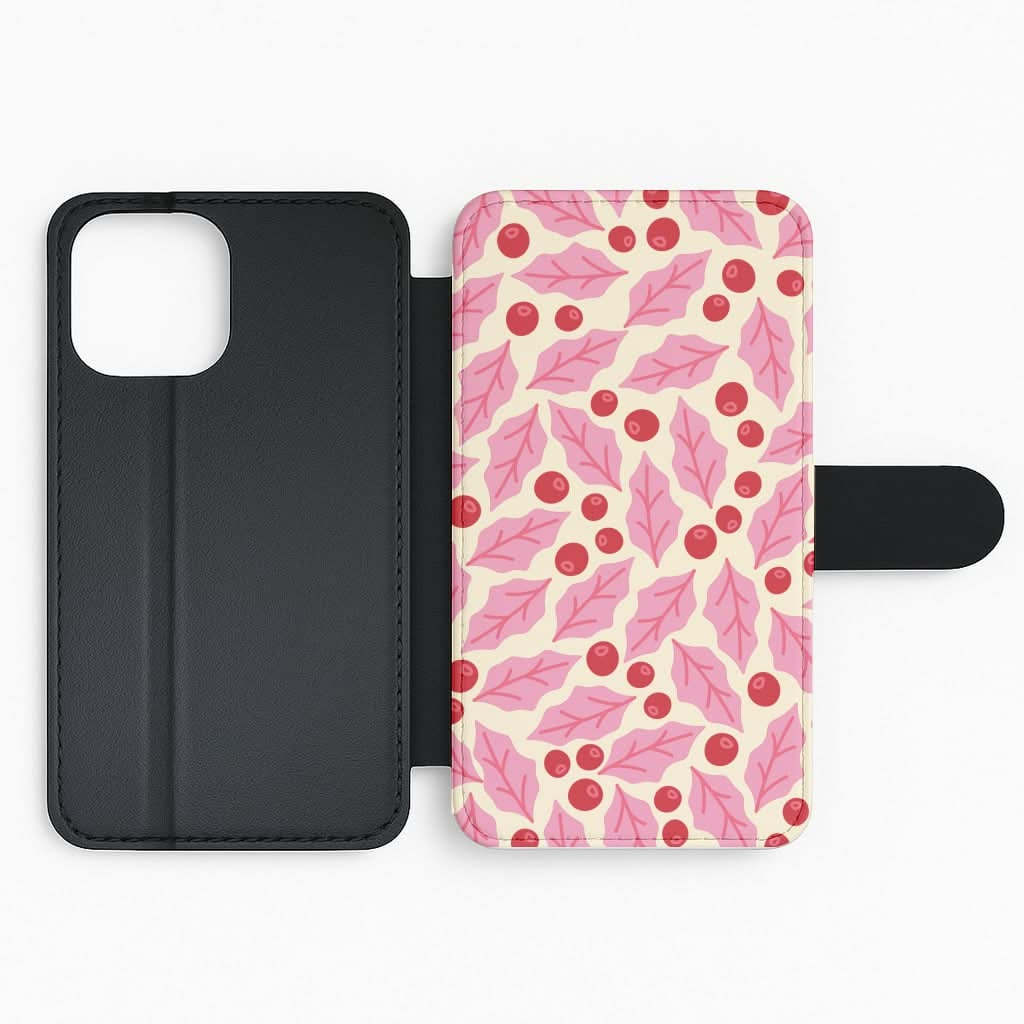 Pink Holly And Berries Pattern Flip Phone Case