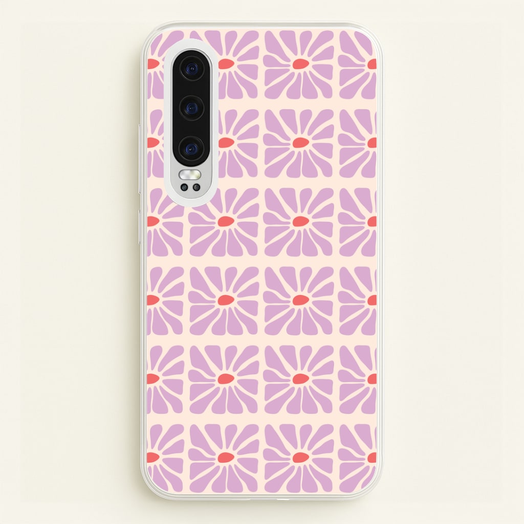 Square Abstract Flowers Mauve Huawei P30 Case