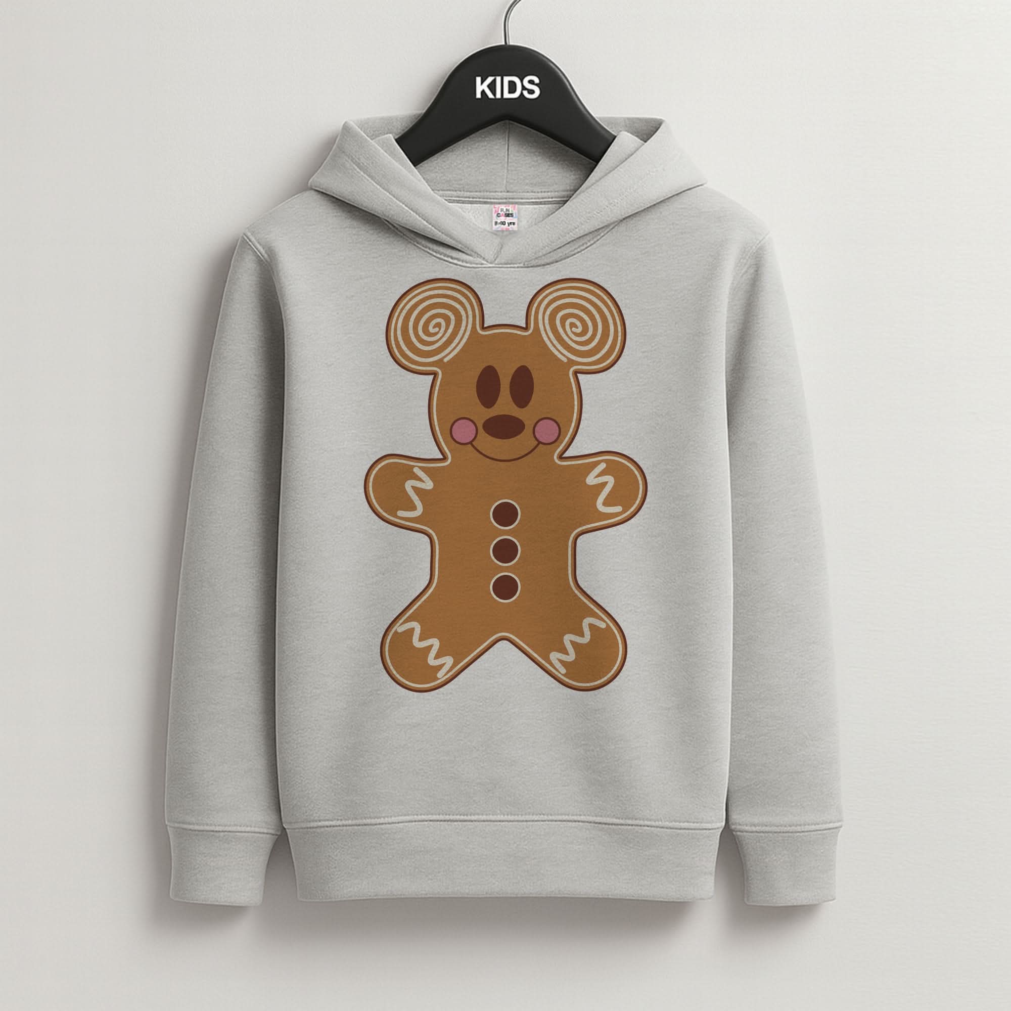 Cartoon Mouse Gingerbread Grey Kids Hoodie
