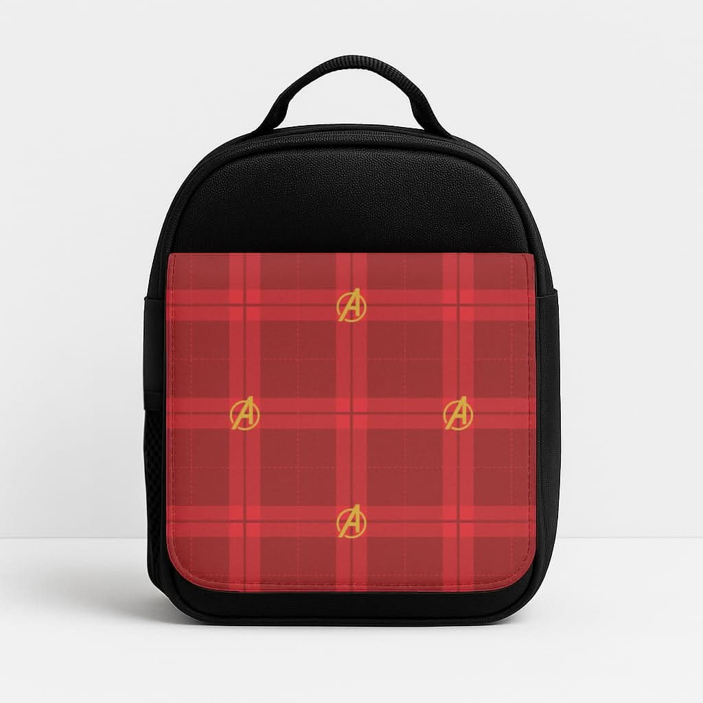 Superhero Team Red Tartan Pattern Lunchbox