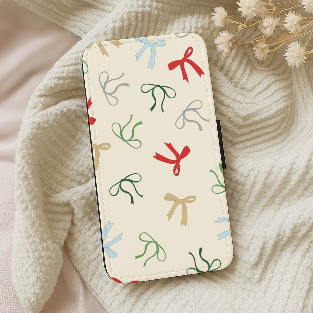 Coquette Christmas Bows Pattern Leather Phone Case