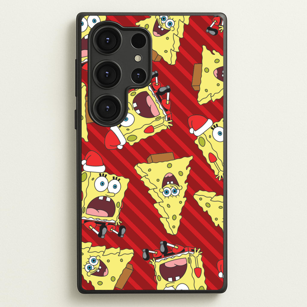 Christmas Cartoon Sponge Stripes Pattern Galaxy S25 Ultra Case