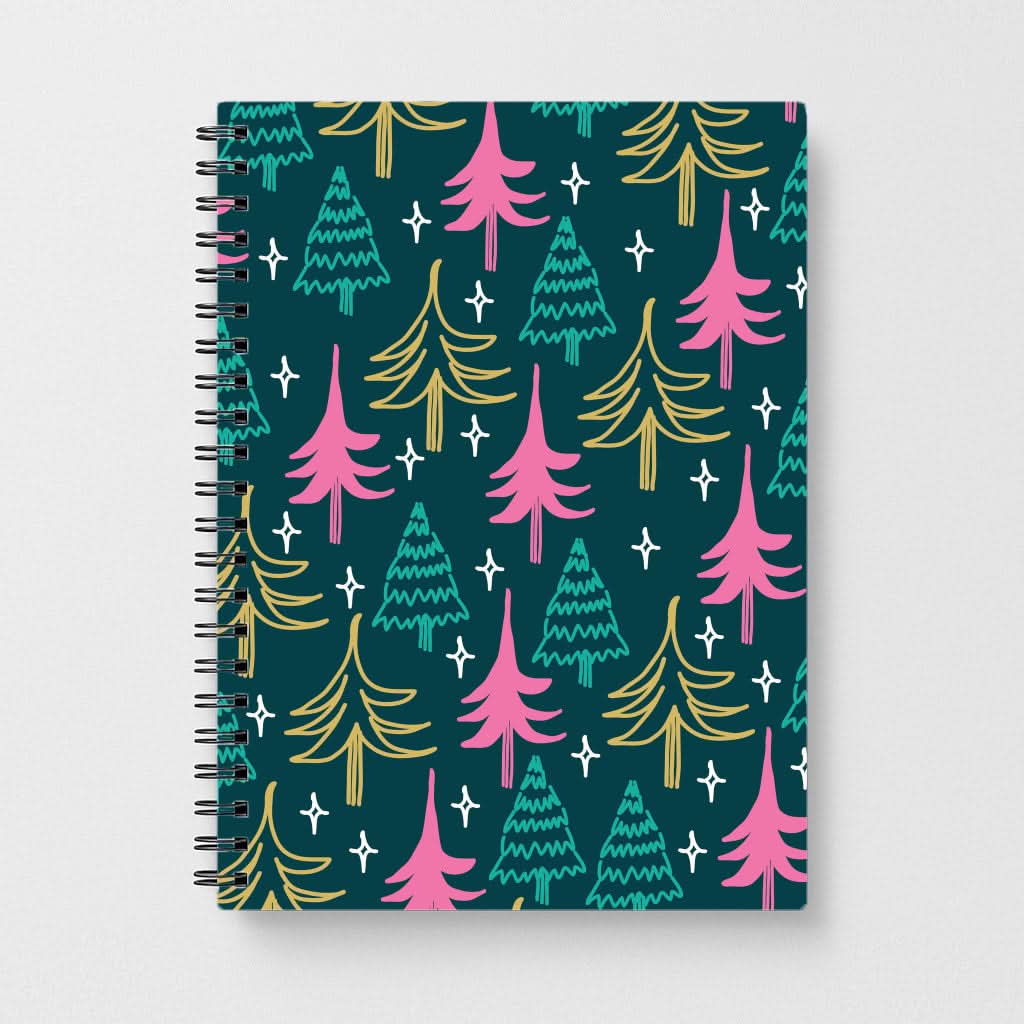 Colourful Sketched Christmas Trees Pattern Notebook