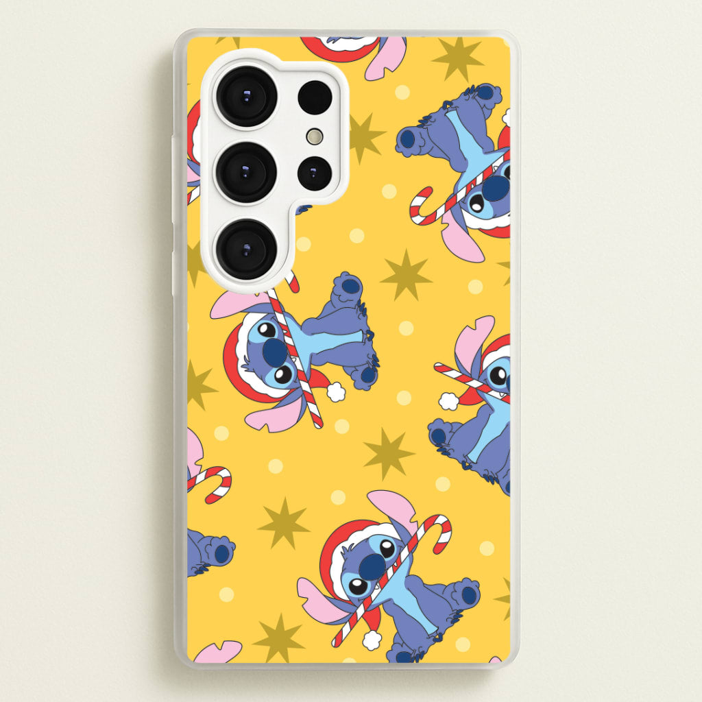 Cute Blue Alien Candycane Christmas Pattern Galaxy S25 Ultra Case