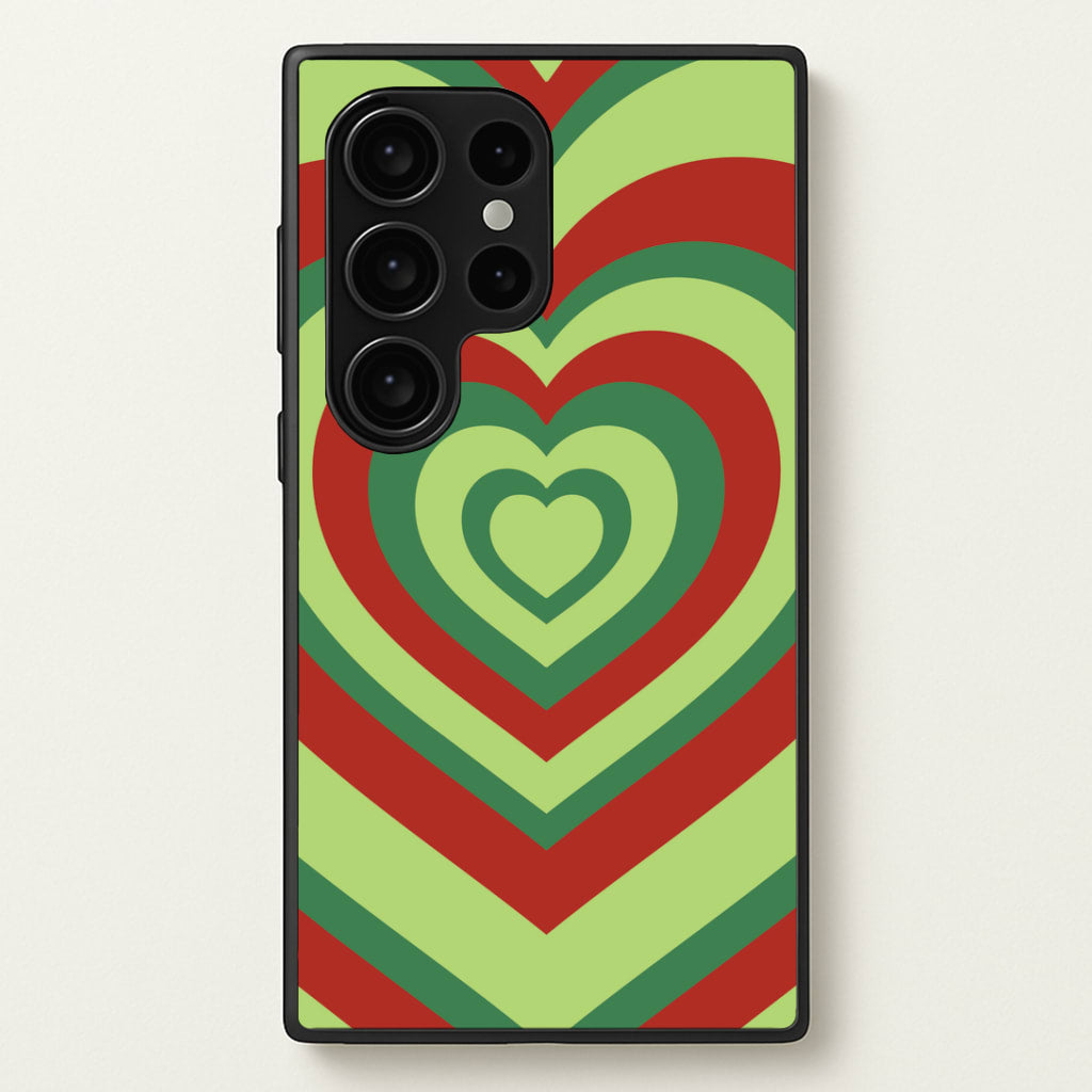 Red And Green Trippy Heart Christmas Pattern Galaxy S24 Ultra Case