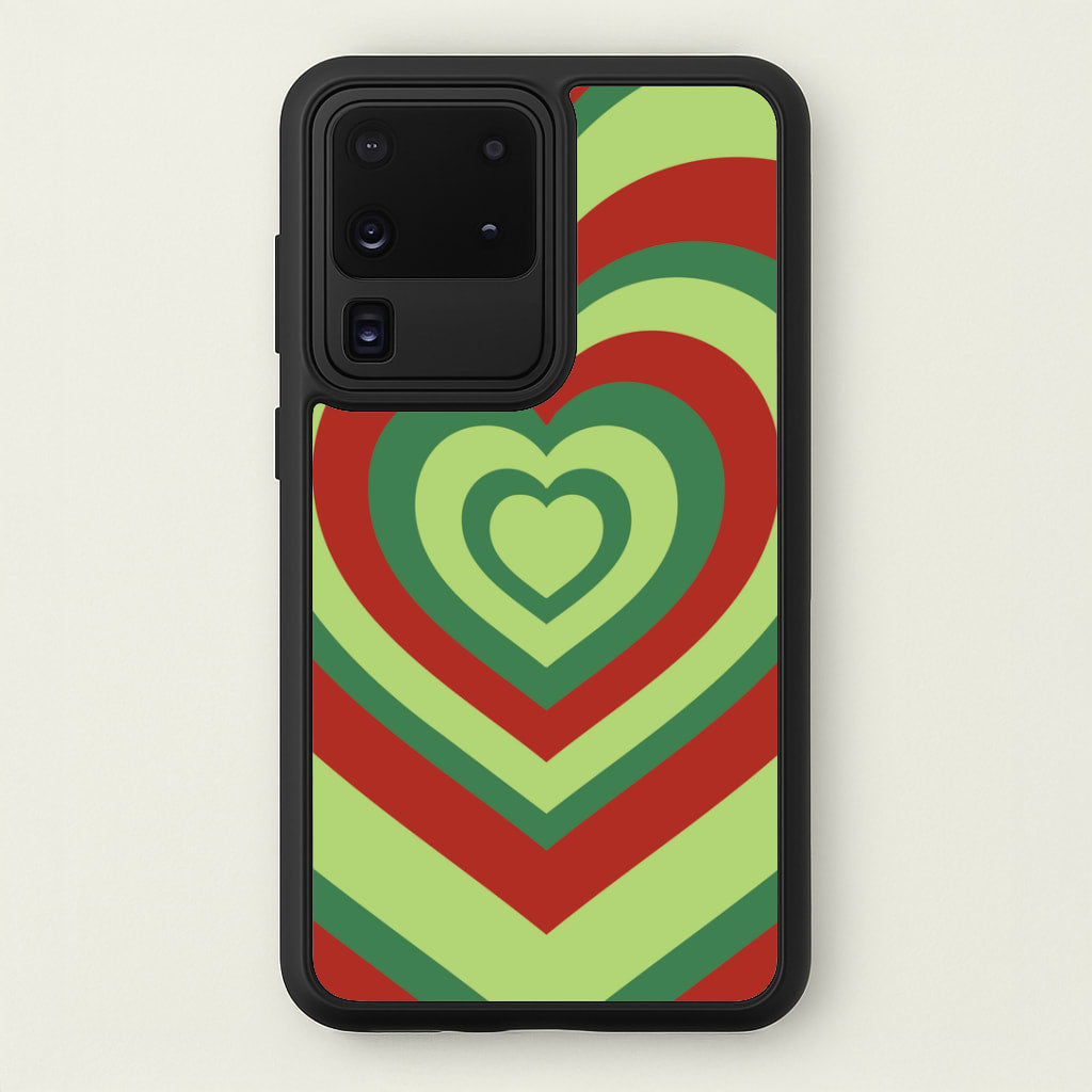 Red And Green Trippy Heart Christmas Pattern Galaxy S20 Ultra Case