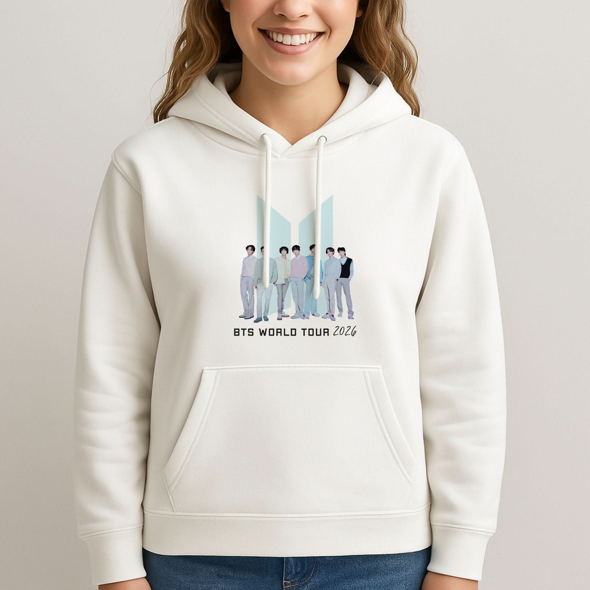 K-Pop Band Tour Pastel Blue Womans Hooded Sweatshirt