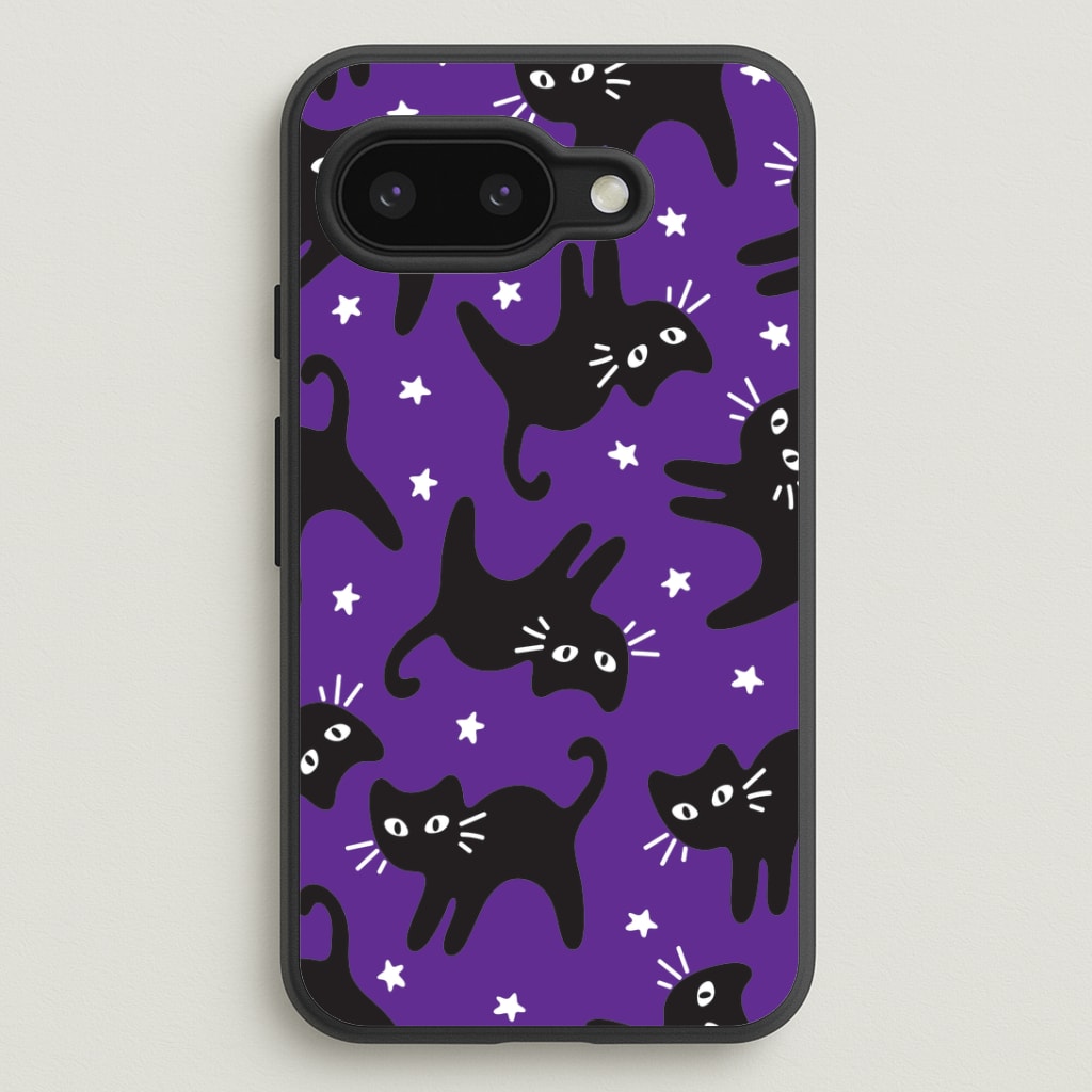 Cartoon Black Cats And Stars Pattern Google Pixel 9a Case