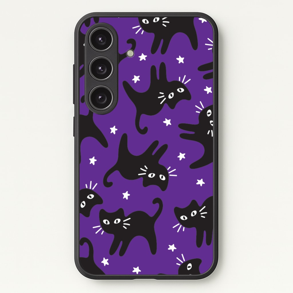 Cartoon Black Cats And Stars Pattern Galaxy S24 Plus Case