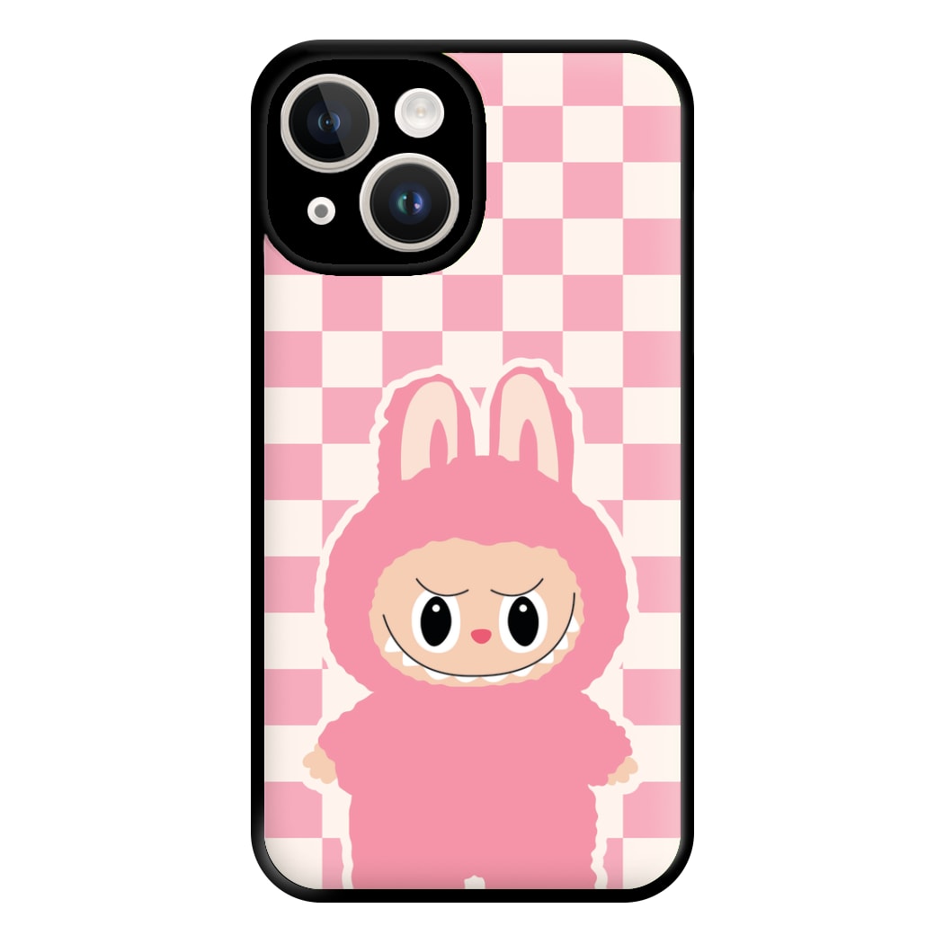 Checkered Cute Pink Monster iPhone 14 Case