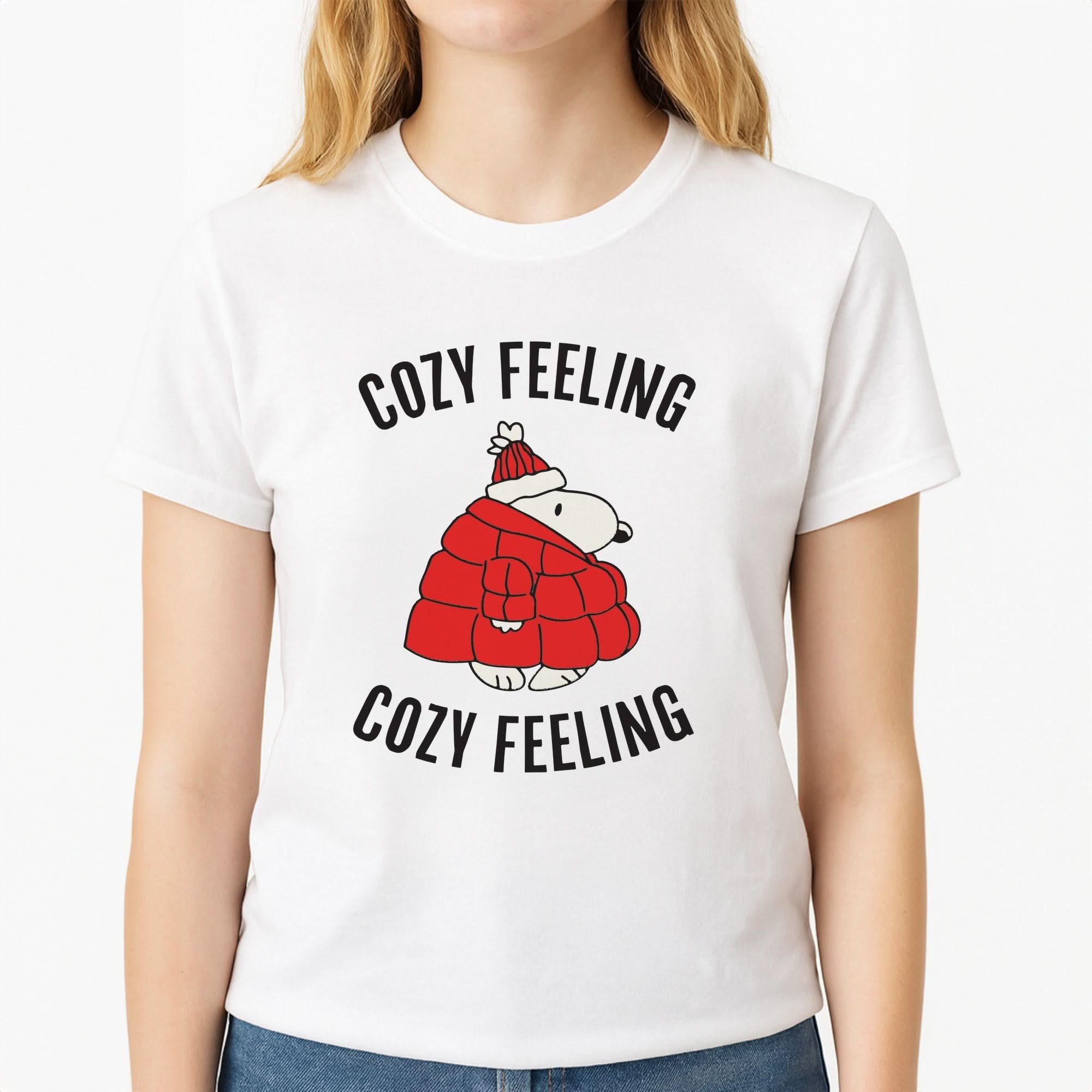 Cozy Feeling Cartoon Beagle Puffer Jacket Womens T-Shirt